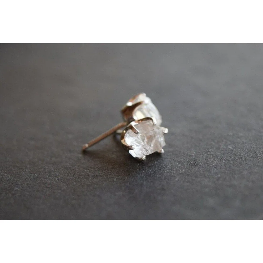 Lake County diamond earrings, 925 sterling silver, raw gemstones